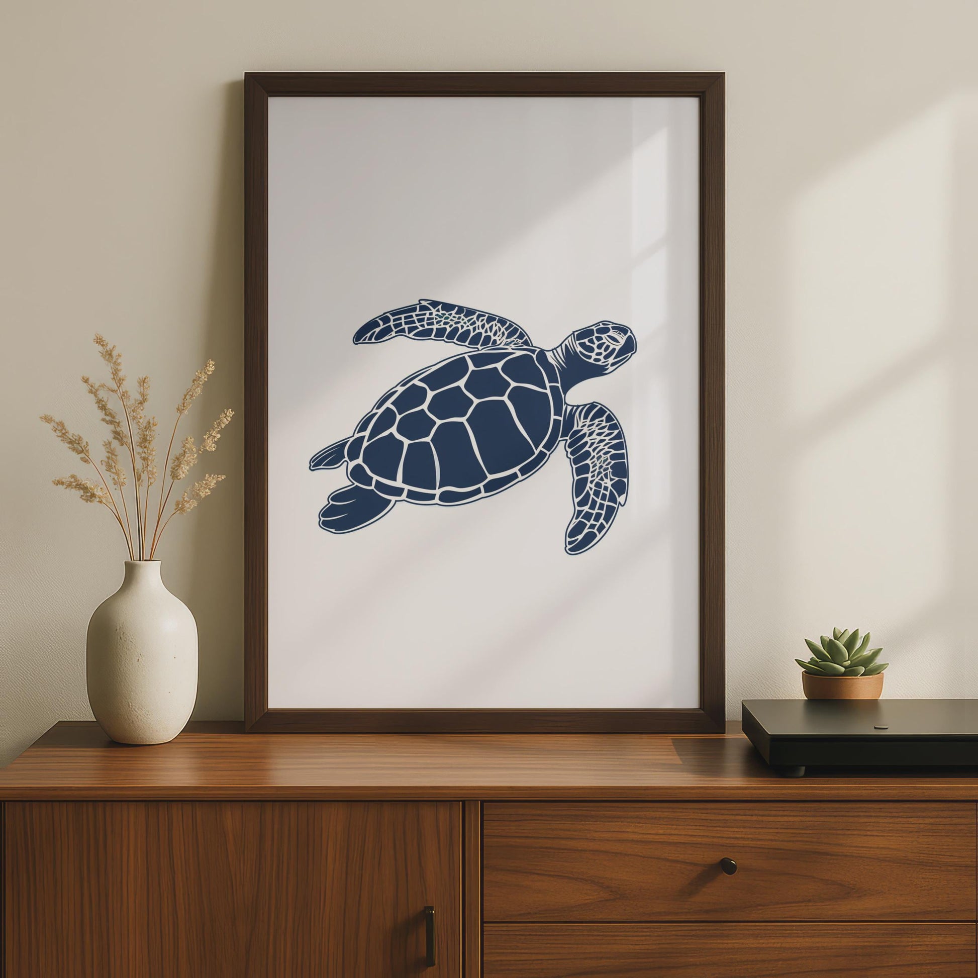 Sea Turtle Poster, Navy Blue Ocean Animal Print, Minimalist Coastal Wall Art wall art print
