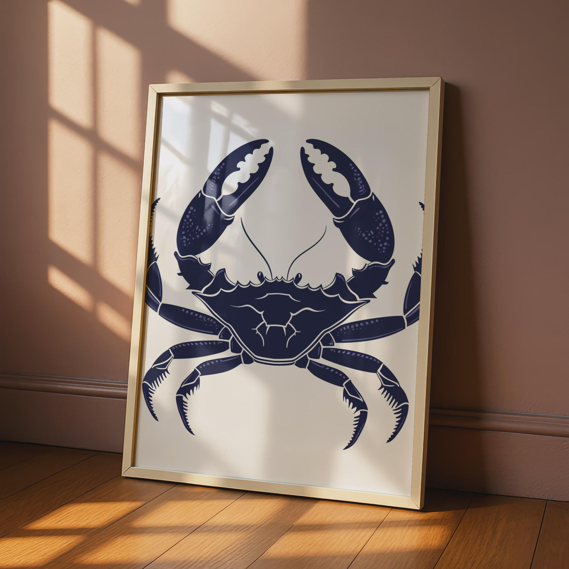 Navy Blue Crab Poster, Ocean Animal Print, Coastal Wall Art, Nautical Sea Life Decor wall art print