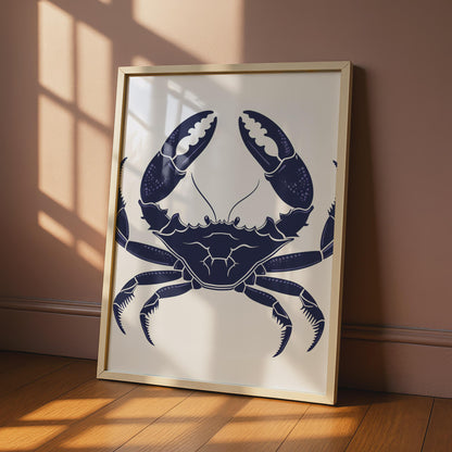 Navy Blue Crab Poster, Ocean Animal Print, Coastal Wall Art, Nautical Sea Life Decor wall art print
