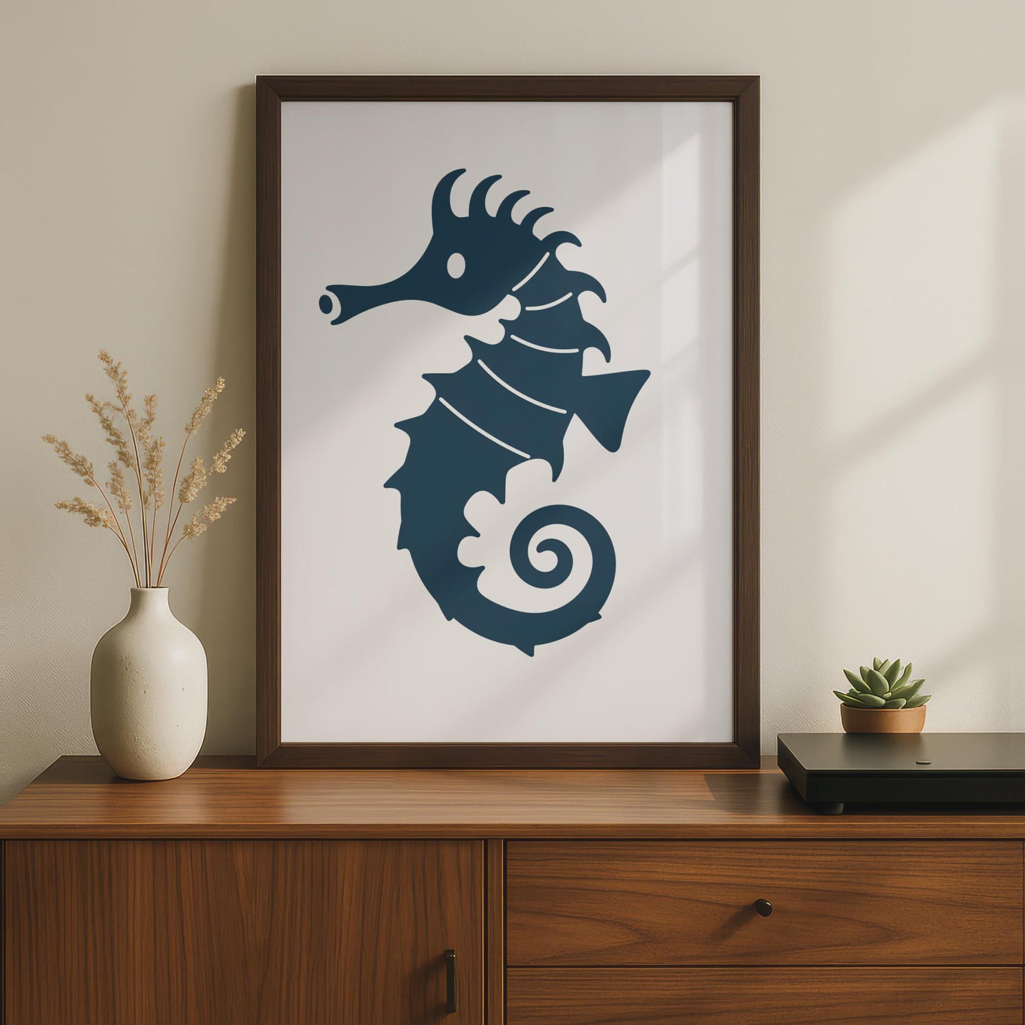 Seahorse Poster, Minimalist Navy Blue Animal Print, Ocean Wall Art, Coastal Decor wall art print