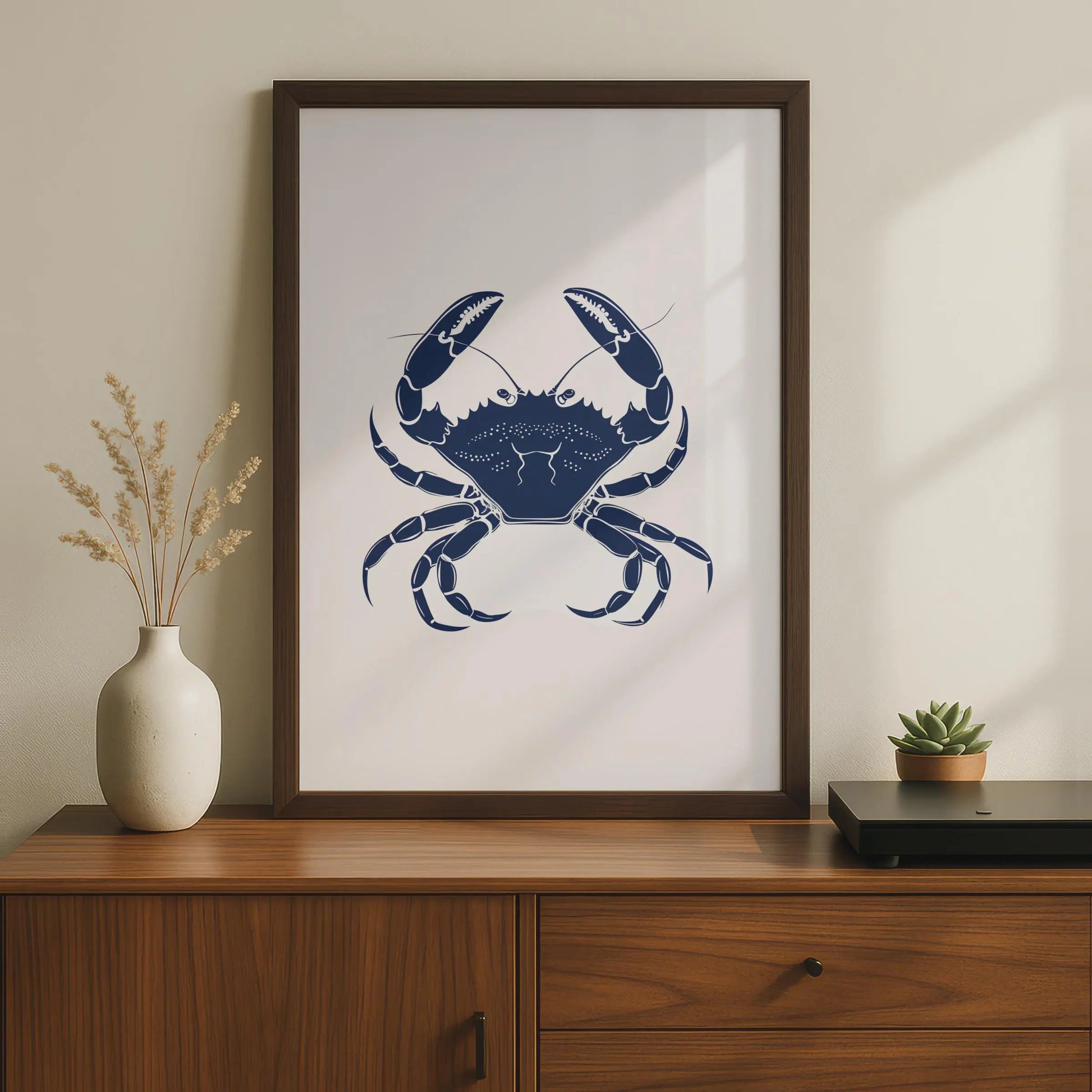 Navy Blue Crab Poster, Coastal Animal Print, Nautical Wall Art, Ocean Decor wall art print