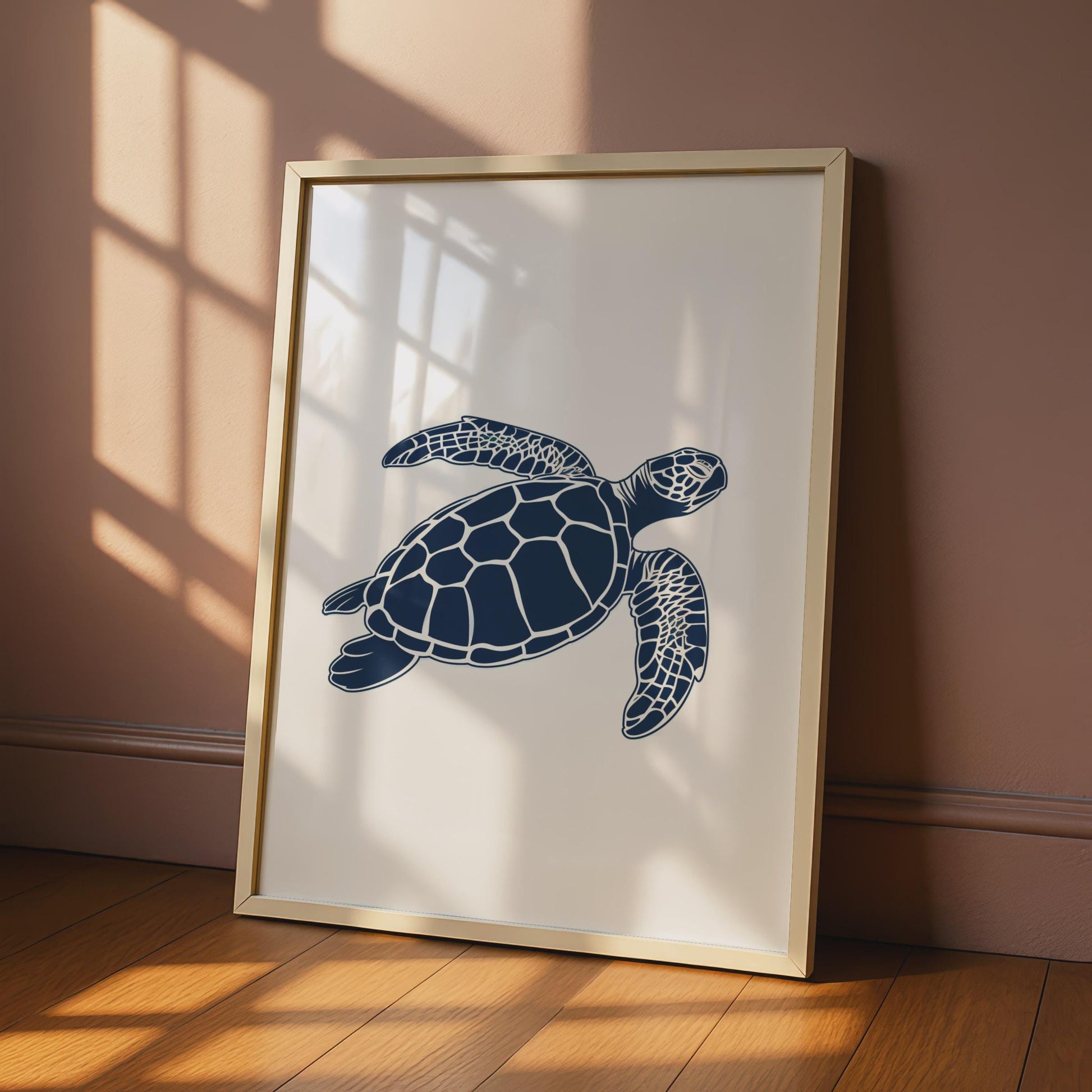 Sea Turtle Poster, Navy Blue Ocean Animal Print, Minimalist Coastal Wall Art wall art print
