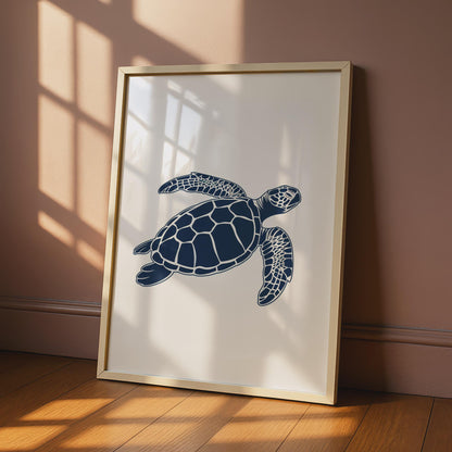 Sea Turtle Poster, Navy Blue Ocean Animal Print, Minimalist Coastal Wall Art wall art print