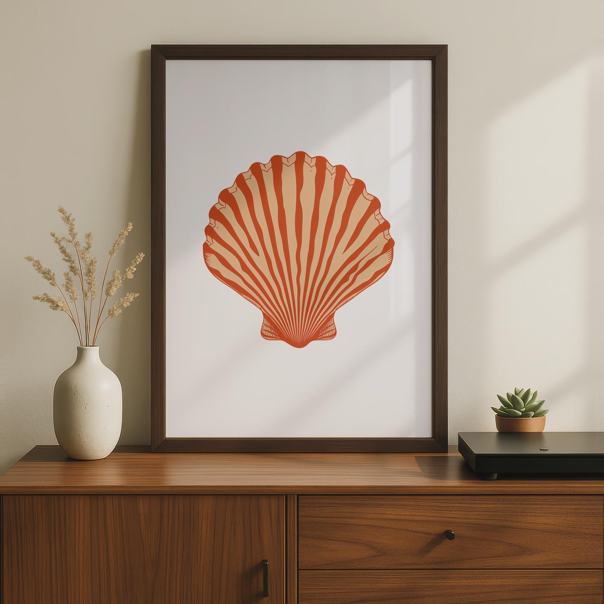 Scallop Shell Poster, Ocean Animal Print, Terracotta Coastal Wall Art, Sea Life Decor wall art print