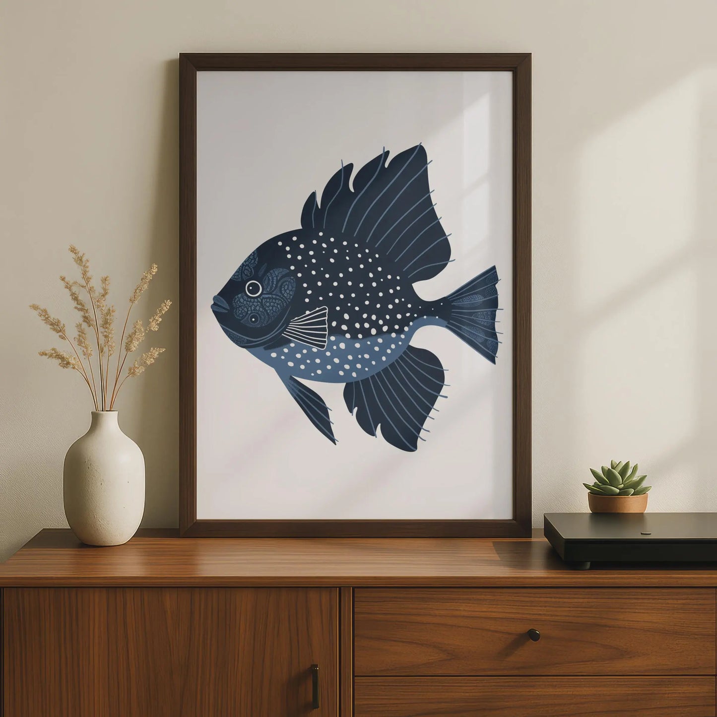 Navy Blue Fish Poster, Decorative Animal Print, Ocean Wall Art, Nautical Decor wall art print