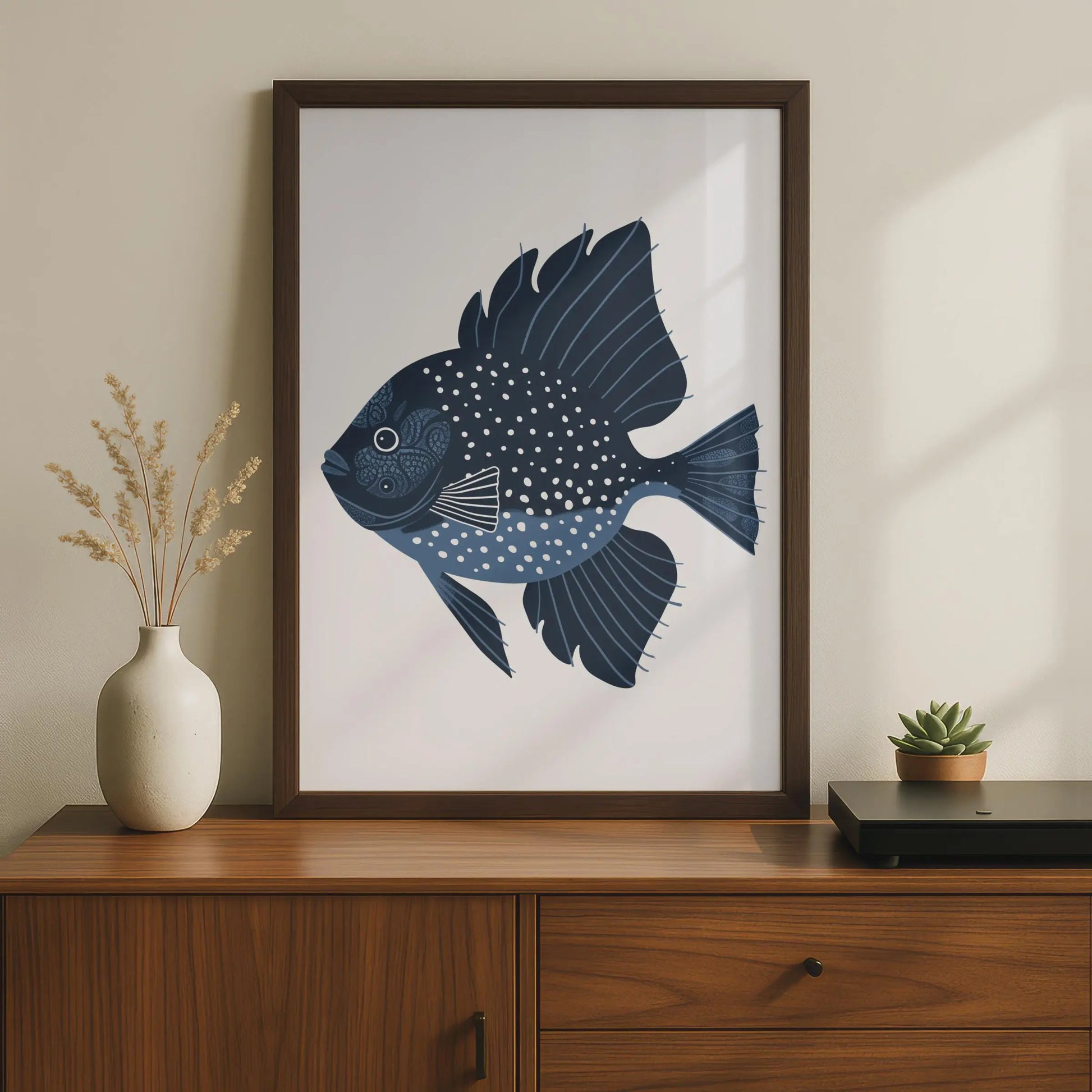 Navy Blue Fish Poster, Decorative Animal Print, Ocean Wall Art, Nautical Decor wall art print
