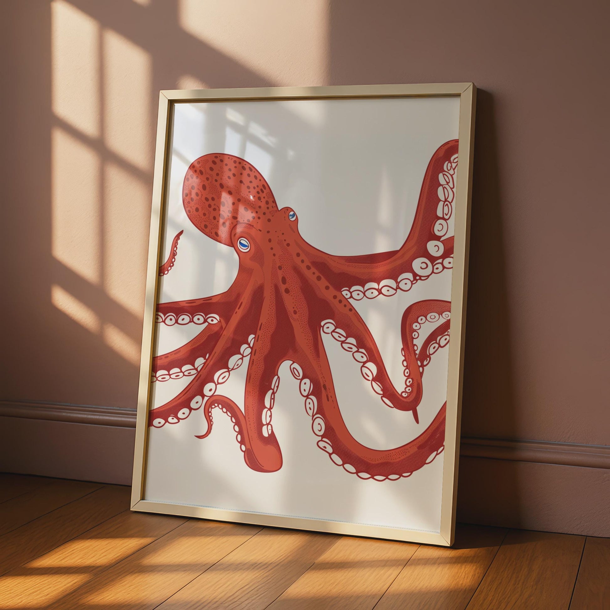 Red Octopus Poster, Ocean Animal Print, Nautical Wall Art, Sea Creature Decor wall art print