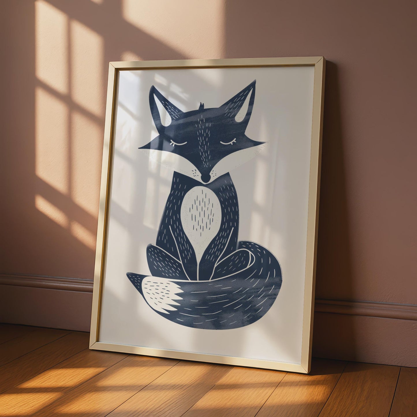 Navy Blue Fox Poster, Woodland Animal Print, Scandinavian Wall Art, Kids Room Decor wall art print