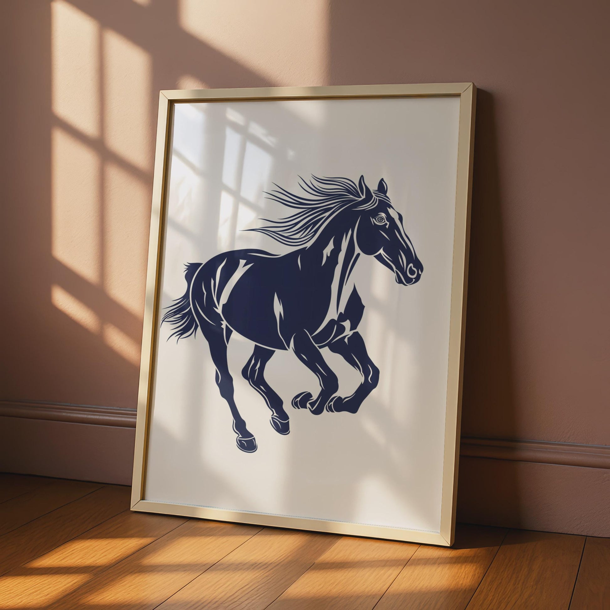 Running Horse Poster, Navy Blue Horse Print, Minimalist Animal Wall Art, Equestrian Decor wall art print