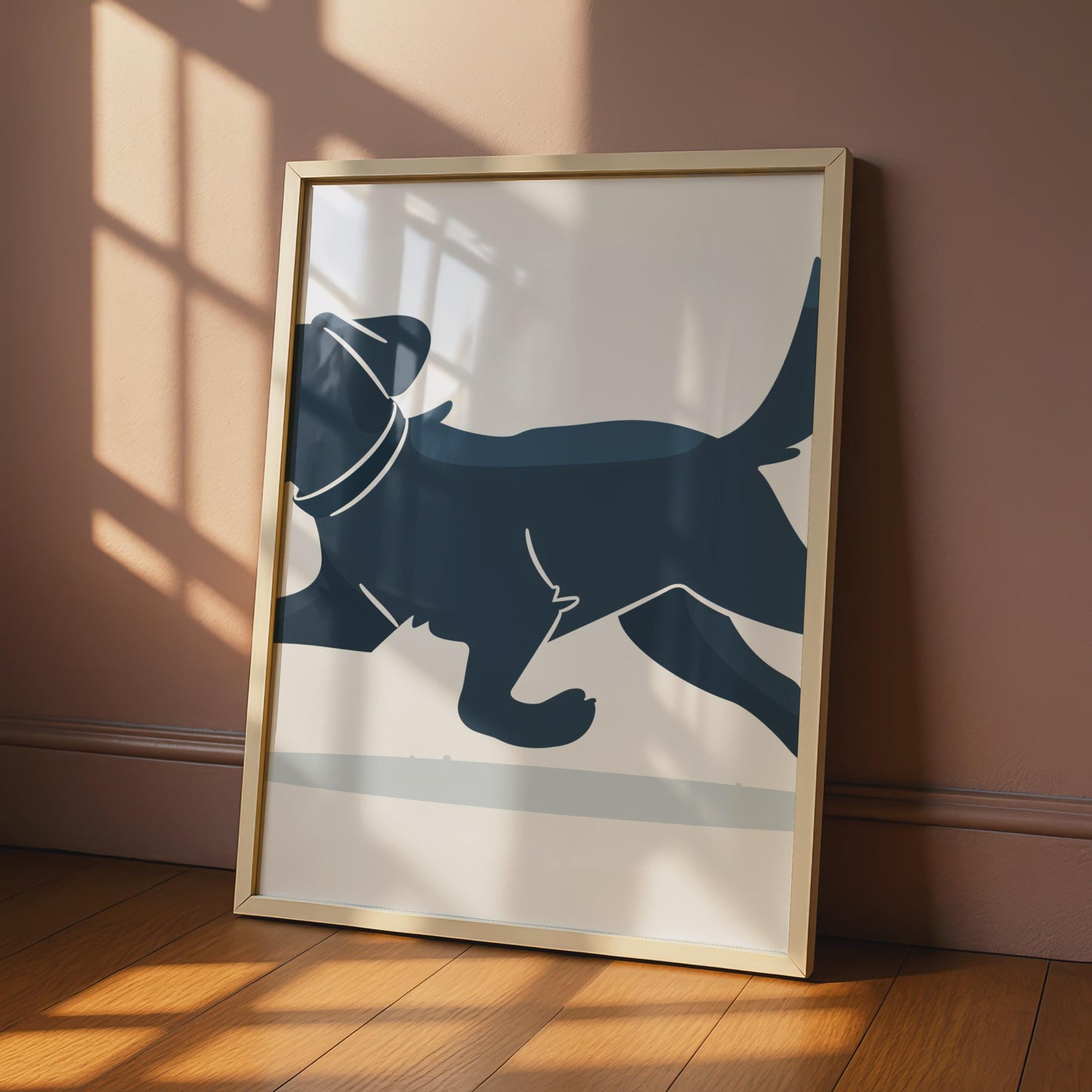Black Labrador Running Dog Poster, Navy Blue Dog Wall Art, Minimalist Lab Print wall art print