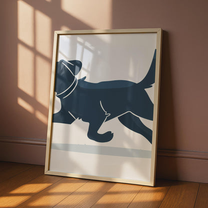 Black Labrador Running Dog Poster, Navy Blue Dog Wall Art, Minimalist Lab Print wall art print