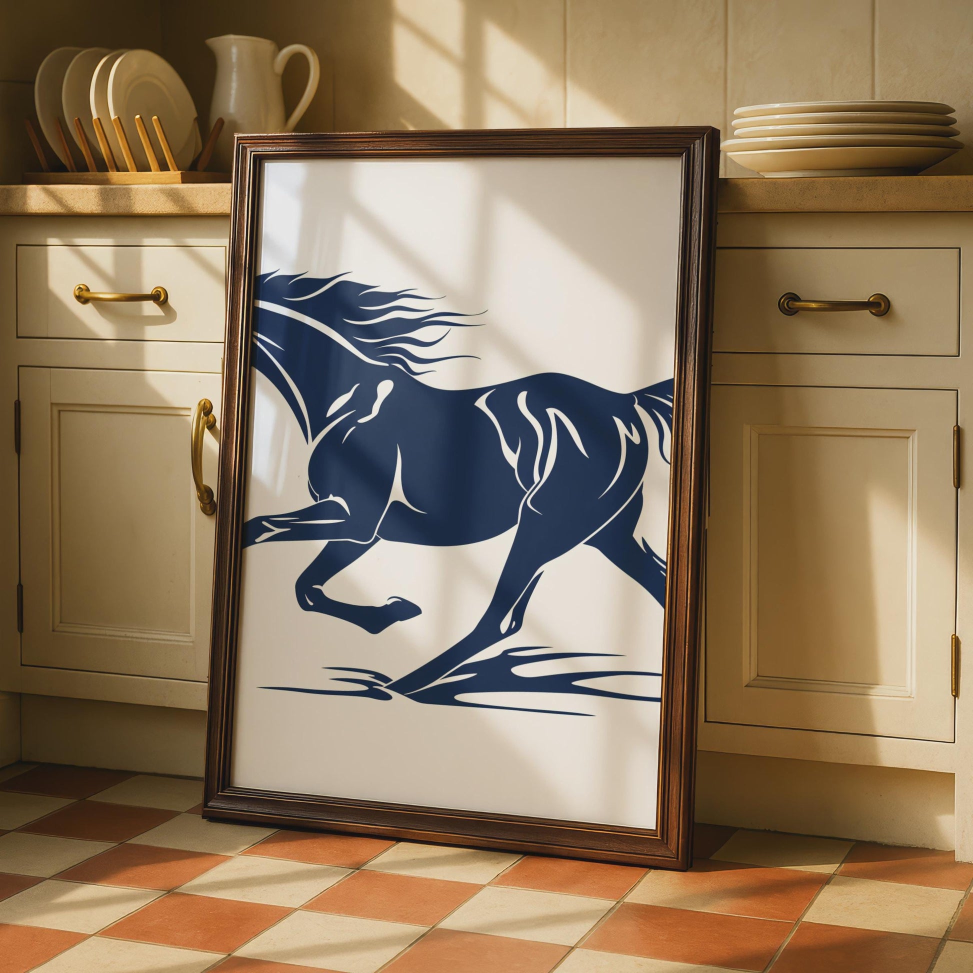 Running Horse Poster, Navy Blue Stallion Wall Art, Minimalist Animal Print, Horse Lover Gift wall art print
