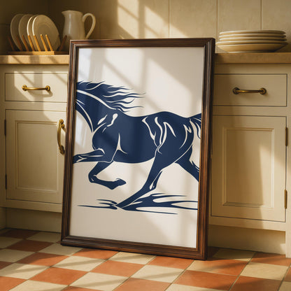 Running Horse Poster, Navy Blue Stallion Wall Art, Minimalist Animal Print, Horse Lover Gift wall art print