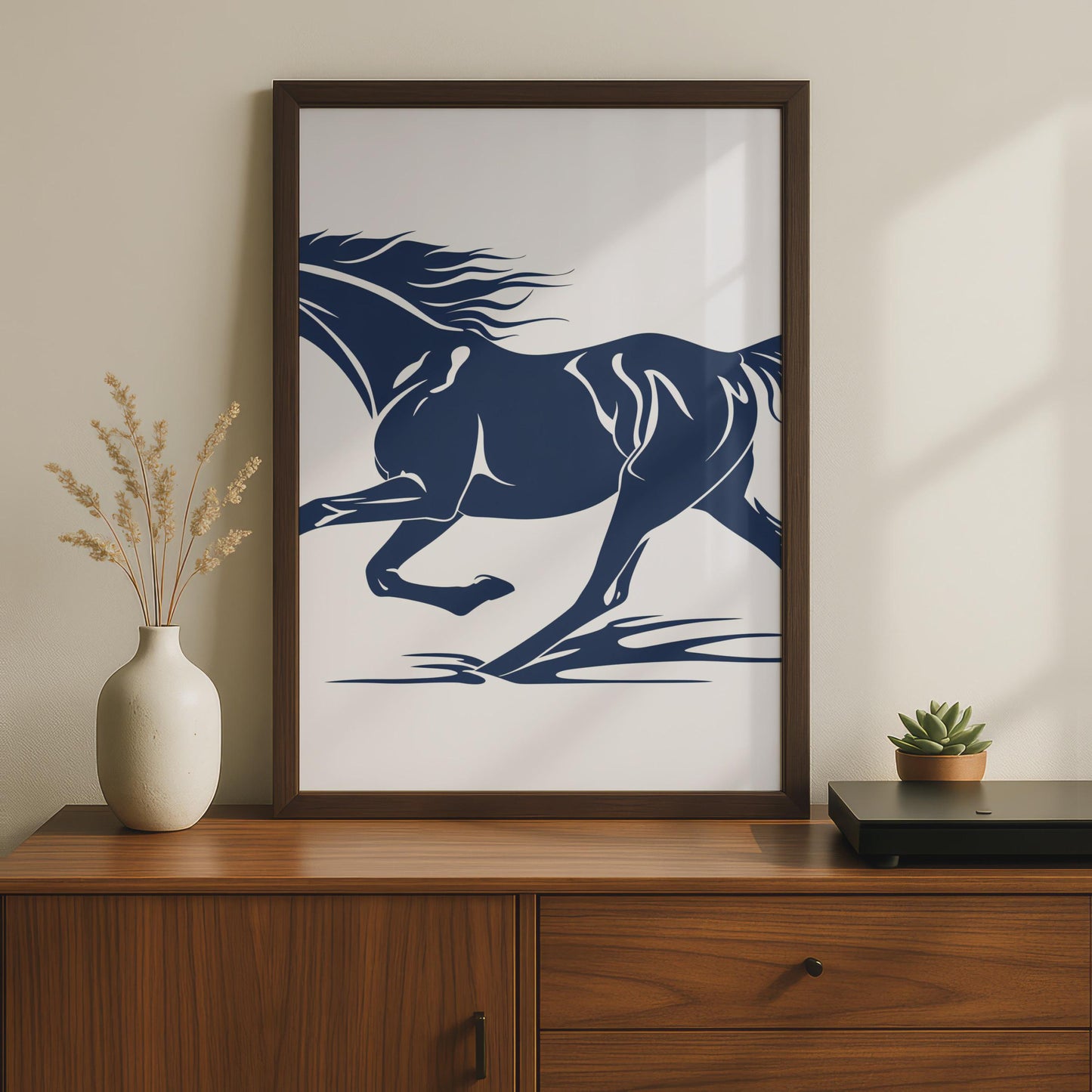 Running Horse Poster, Navy Blue Stallion Wall Art, Minimalist Animal Print, Horse Lover Gift wall art print