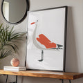 Seagull Animal Poster, Minimalist Bird Print, Coastal Wall Art, Red and White Decor wall art print
