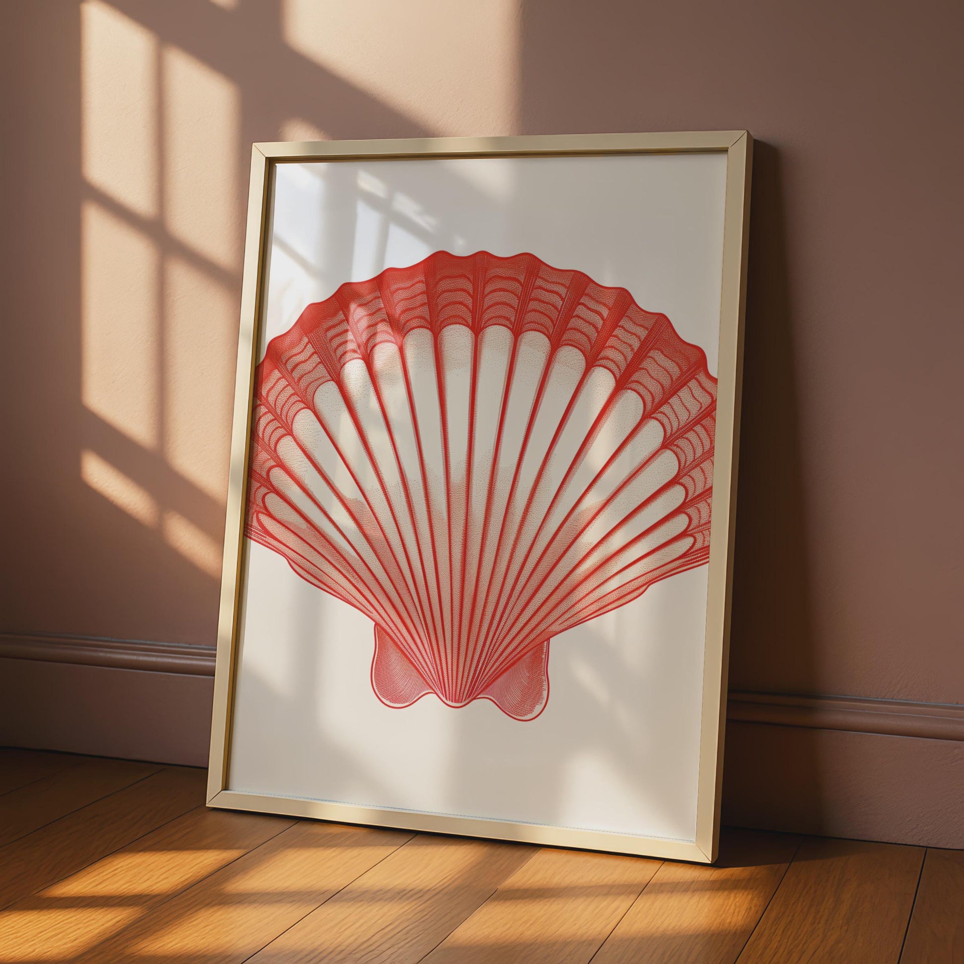 Red Scallop Shell Poster, Coastal Animal Print, Ocean Sea Life Wall Art Decor wall art print