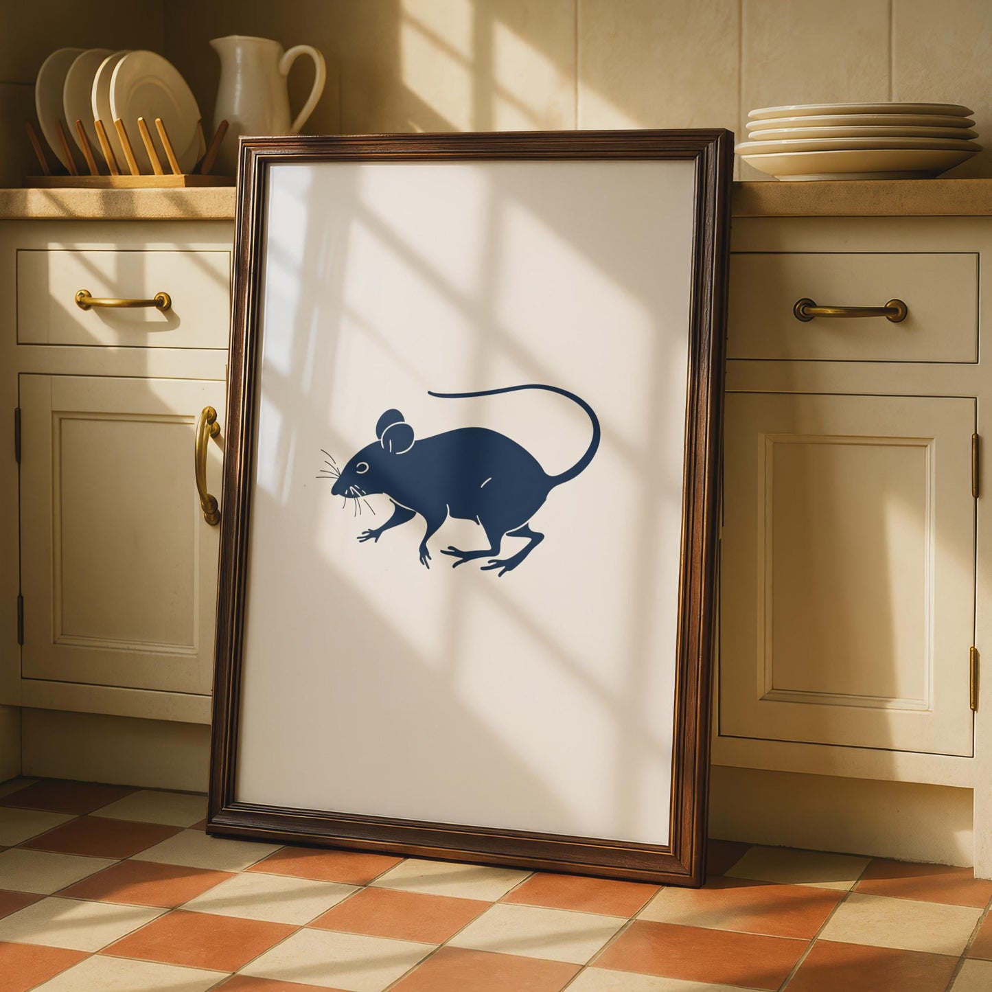 Mouse Animal Poster, Navy Blue Minimalist Rat Print, Rodent Wall Art, Modern Home Decor wall art print