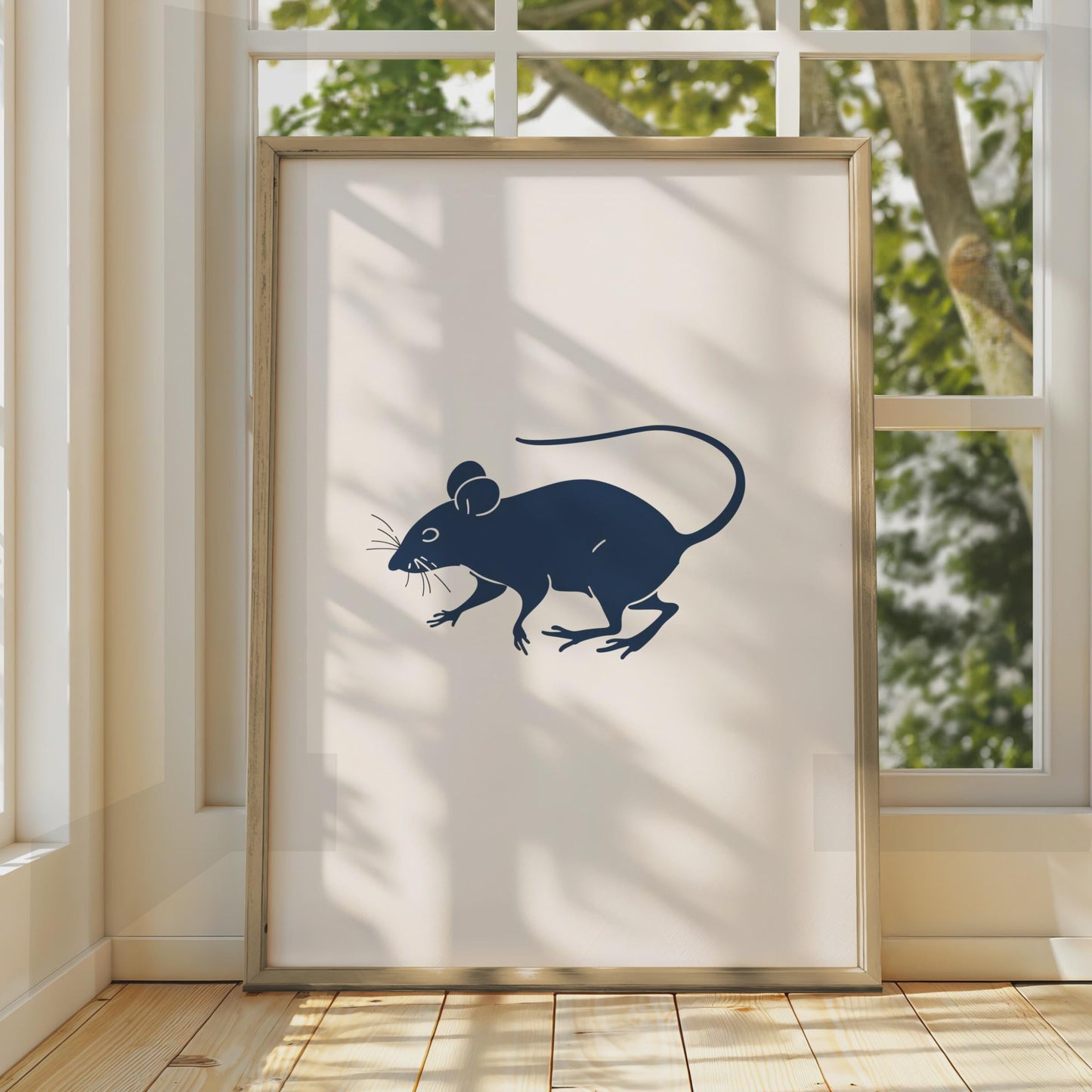 Mouse Animal Poster, Navy Blue Minimalist Rat Print, Rodent Wall Art, Modern Home Decor wall art print