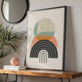 Boho Abstract Print, Geometric Rainbow Arch Poster, Terracotta Teal Wall Art, Mid Century wall art print