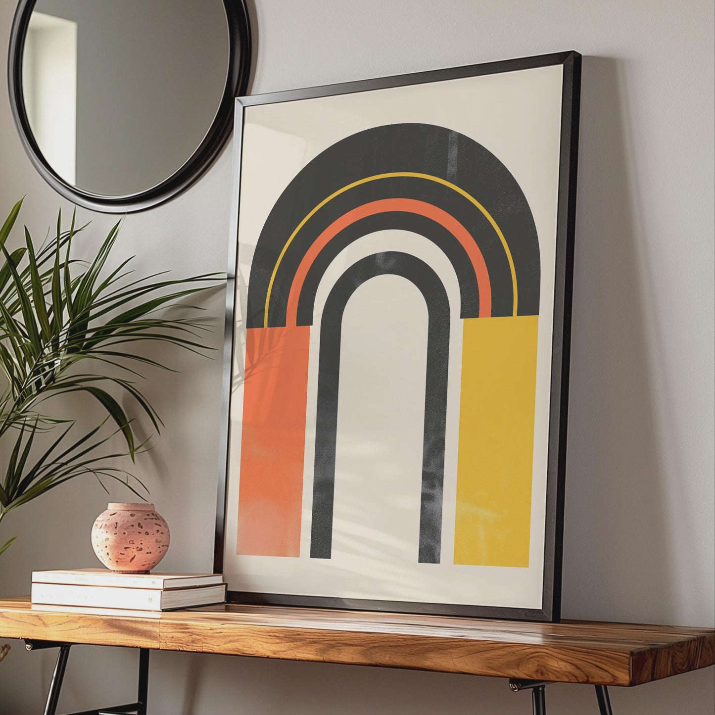 Boho Abstract Arch Print, Retro Rainbow Poster, Black Orange Yellow Wall Art wall art print