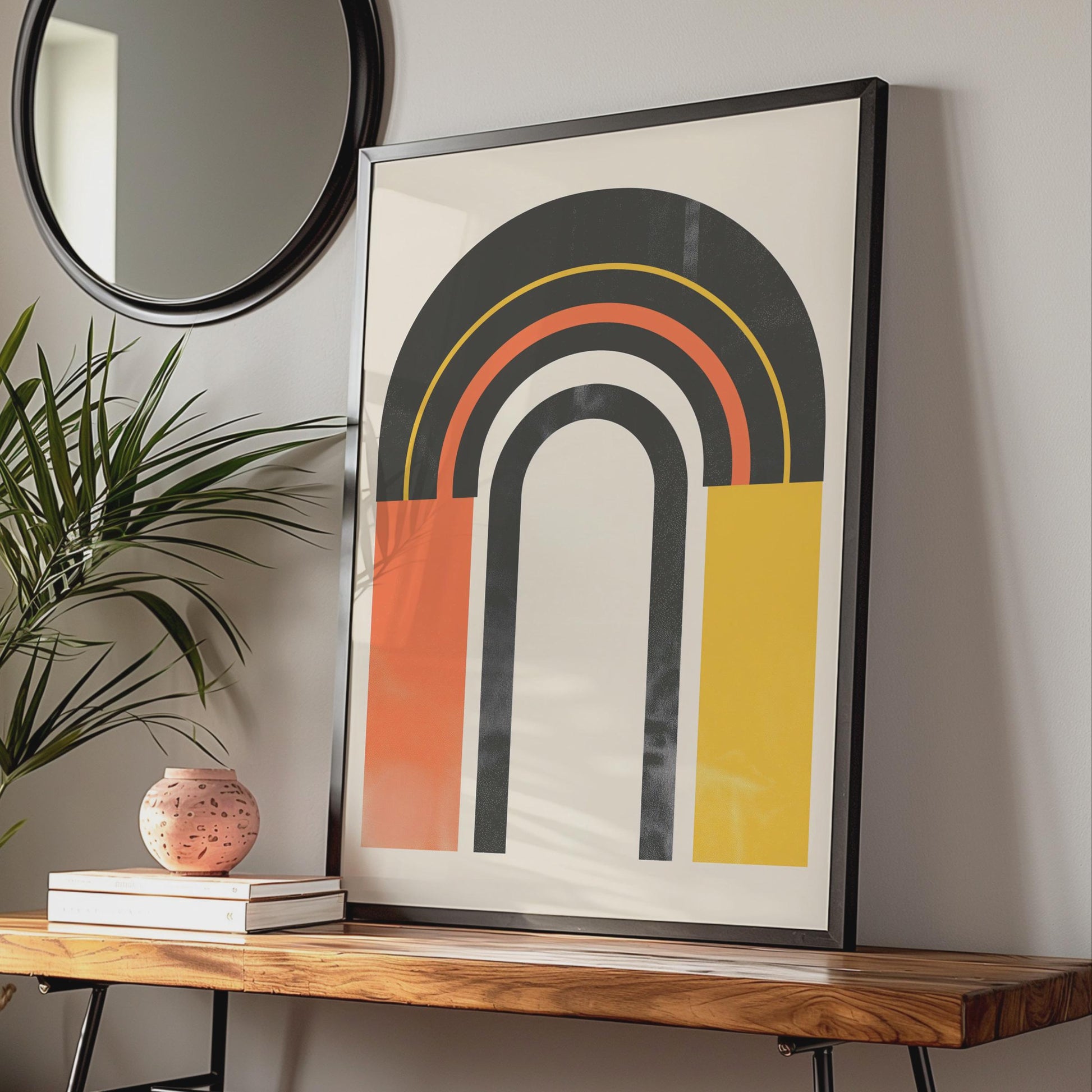 Boho Abstract Arch Print, Retro Rainbow Poster, Black Orange Yellow Wall Art wall art print