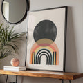 Boho Abstract Rainbow Print, Black Circle Geometric Wall Art, Retro Arch Poster wall art print