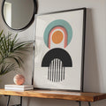 Boho Abstract Print, Geometric Arch Poster, Retro Shapes, Teal Orange Wall Art wall art print