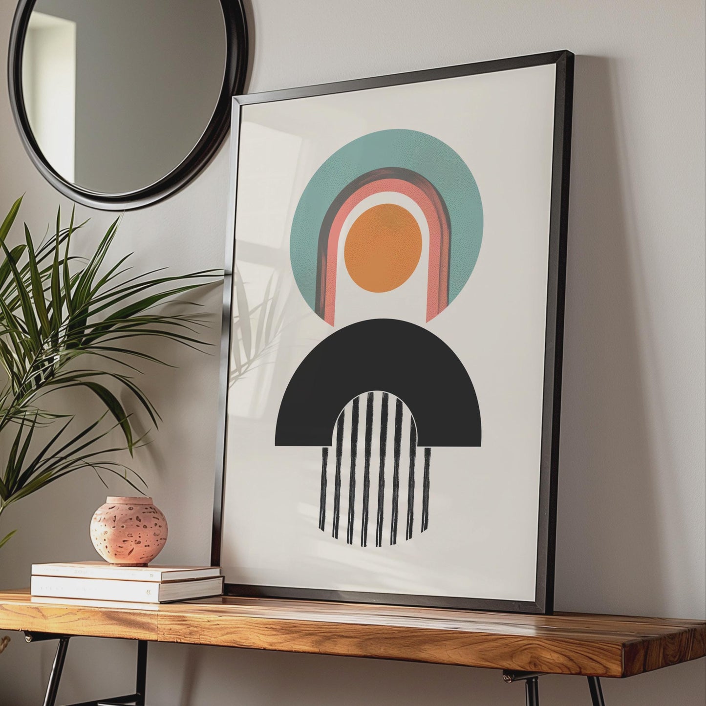 Boho Abstract Print, Geometric Arch Poster, Retro Shapes, Teal Orange Wall Art wall art print