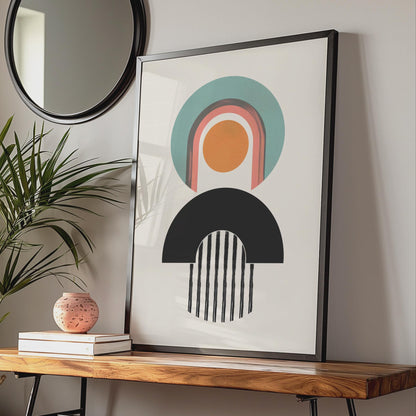 Boho Abstract Print, Geometric Arch Poster, Retro Shapes, Teal Orange Wall Art wall art print