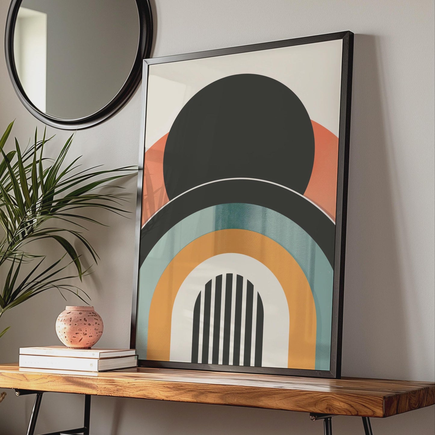 Boho Abstract Art Print, Retro Arch Geometric Poster, Terracotta Teal Mid Century Wall Art wall art print