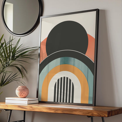 Boho Abstract Art Print, Retro Arch Geometric Poster, Terracotta Teal Mid Century Wall Art wall art print
