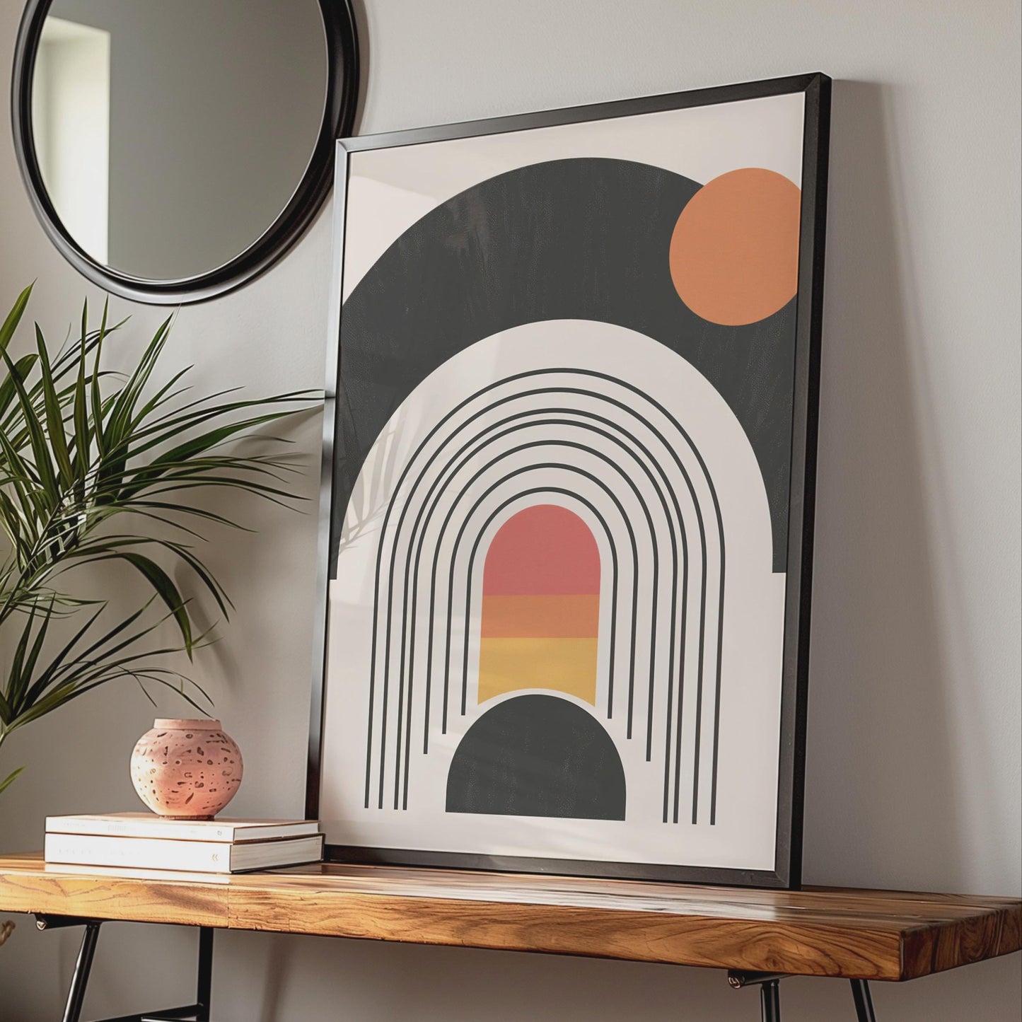 Boho Abstract Arch Print, Retro Geometric Wall Art, Mid Century Sun Poster wall art print