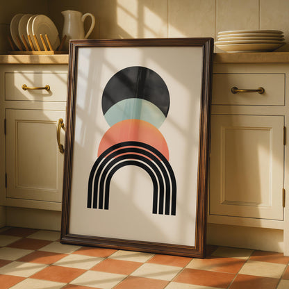 Boho Abstract Print, Geometric Arch Poster, Retro Circle Wall Art, Terracotta Mint Black Decor wall art print