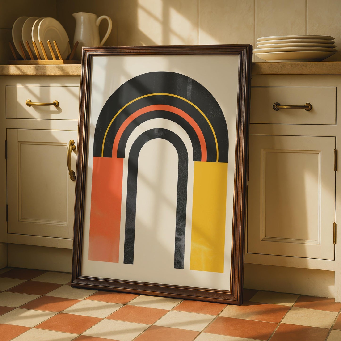Boho Abstract Arch Print, Retro Rainbow Poster, Black Orange Yellow Wall Art wall art print