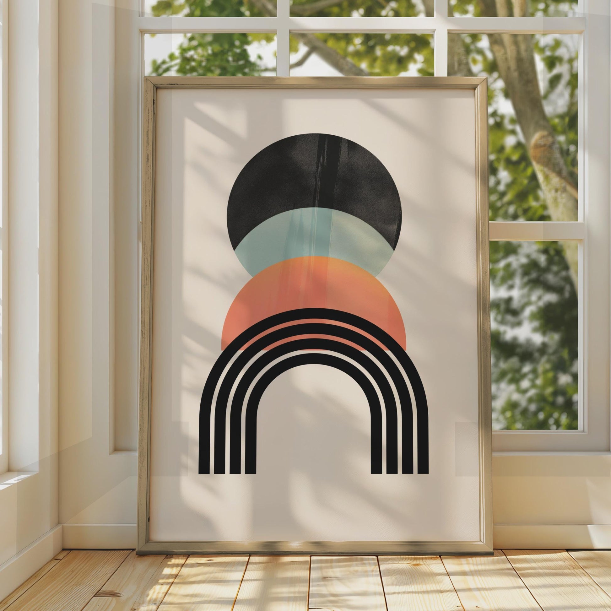 Boho Abstract Print, Geometric Arch Poster, Retro Circle Wall Art, Terracotta Mint Black Decor wall art print