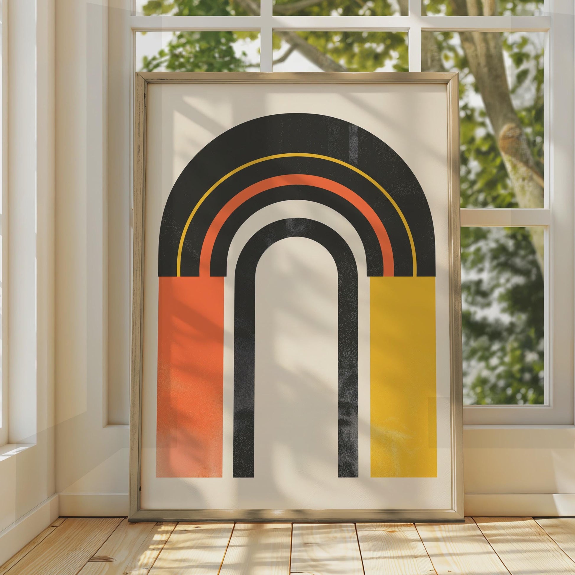 Boho Abstract Arch Print, Retro Rainbow Poster, Black Orange Yellow Wall Art wall art print