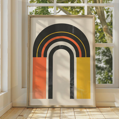 Boho Abstract Arch Print, Retro Rainbow Poster, Black Orange Yellow Wall Art wall art print
