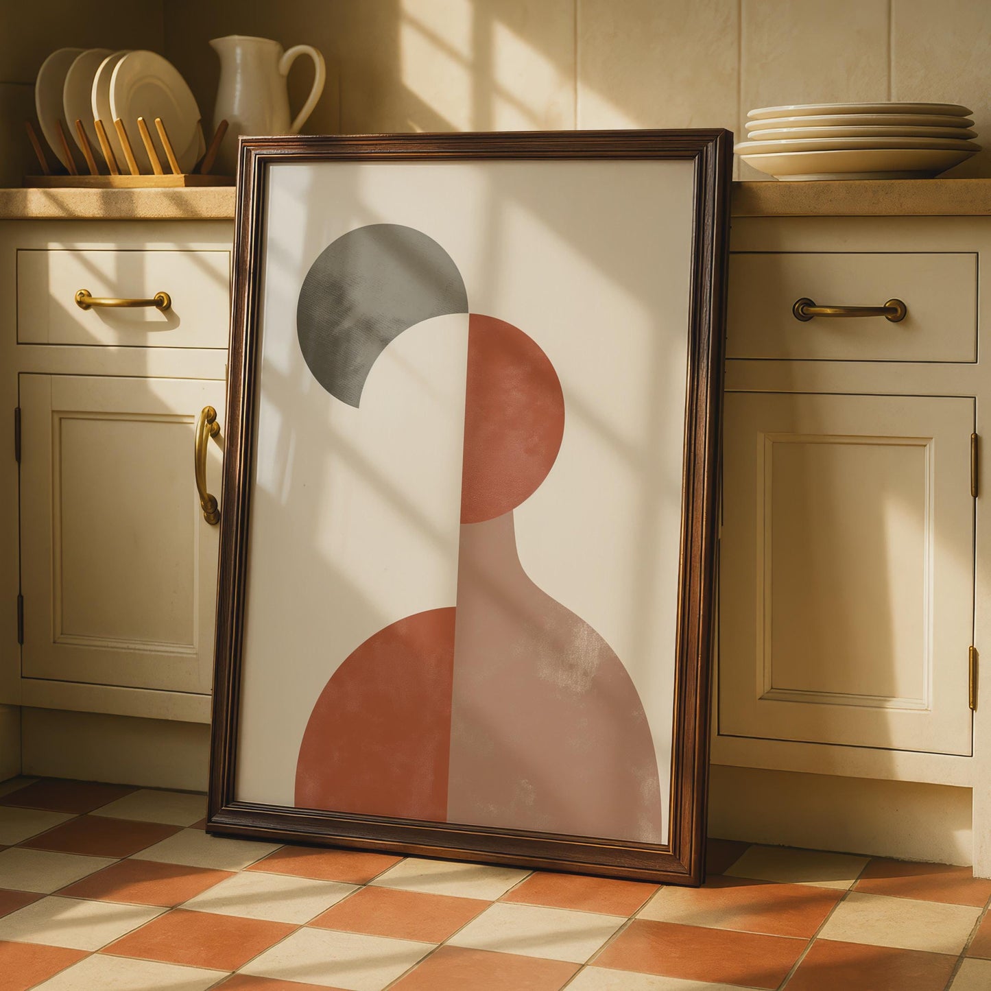 Boho Abstract Print, Terracotta Geometric Shapes Wall Art, Mid Century Modern Poster wall art print