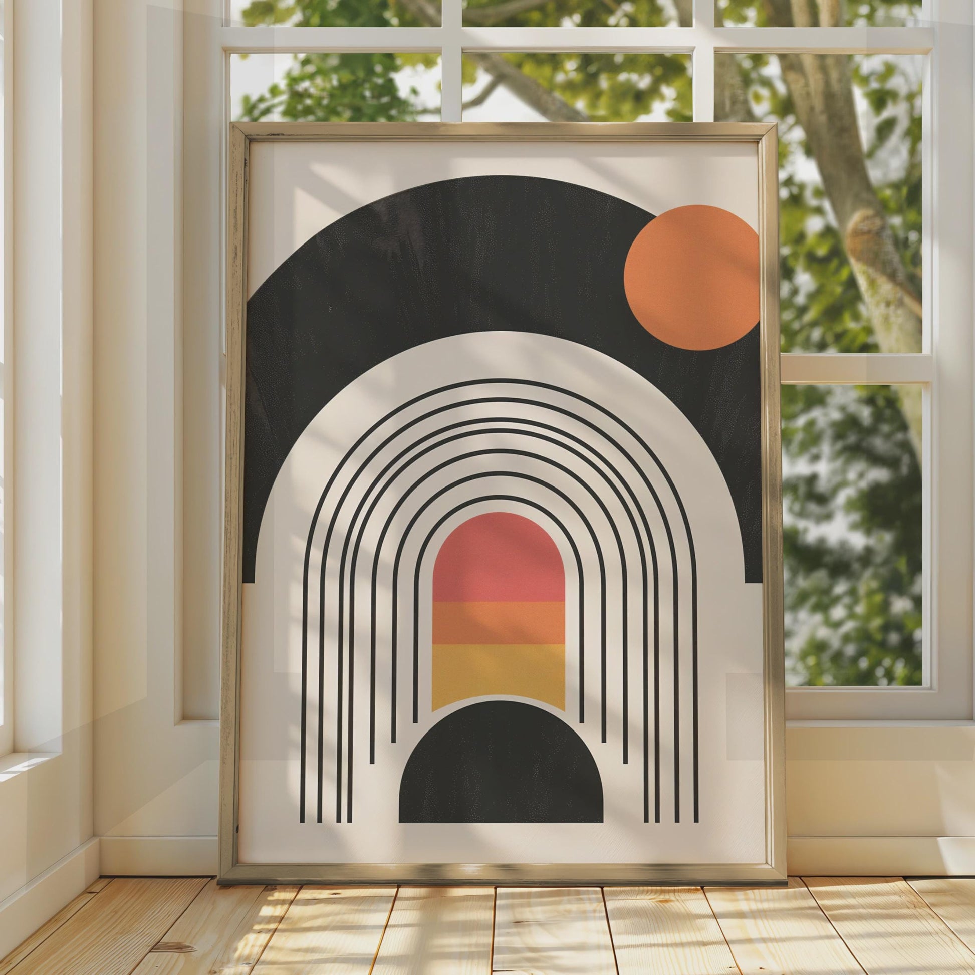 Boho Abstract Arch Print, Retro Geometric Wall Art, Mid Century Sun Poster wall art print