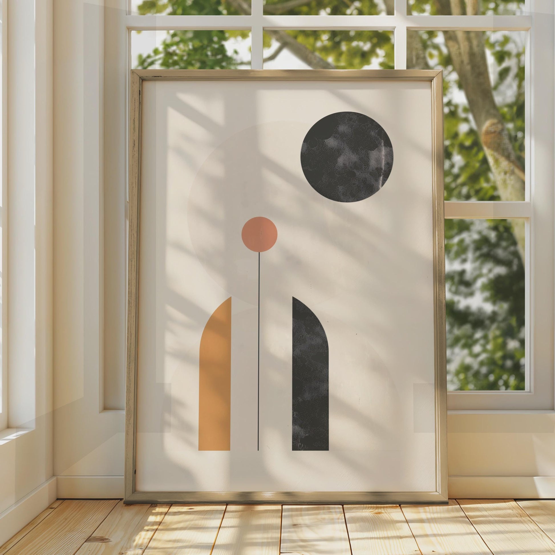 Boho Abstract Geometric Print, Arch Circle Wall Art, Neutral Terracotta Mustard Poster wall art print