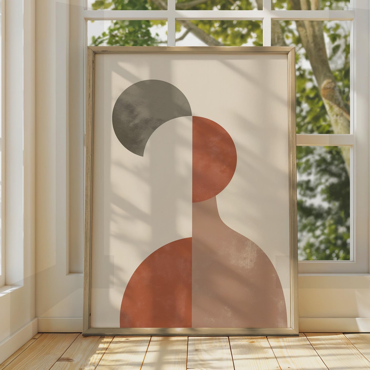 Boho Abstract Print, Terracotta Geometric Shapes Wall Art, Mid Century Modern Poster wall art print