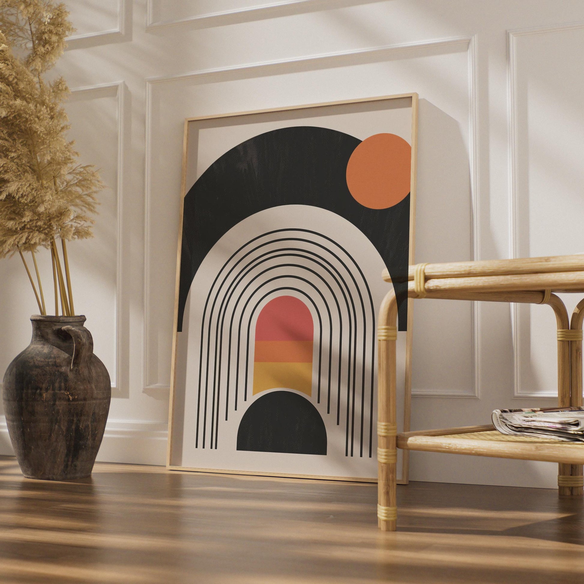 Boho Abstract Arch Print, Retro Geometric Wall Art, Mid Century Sun Poster wall art print