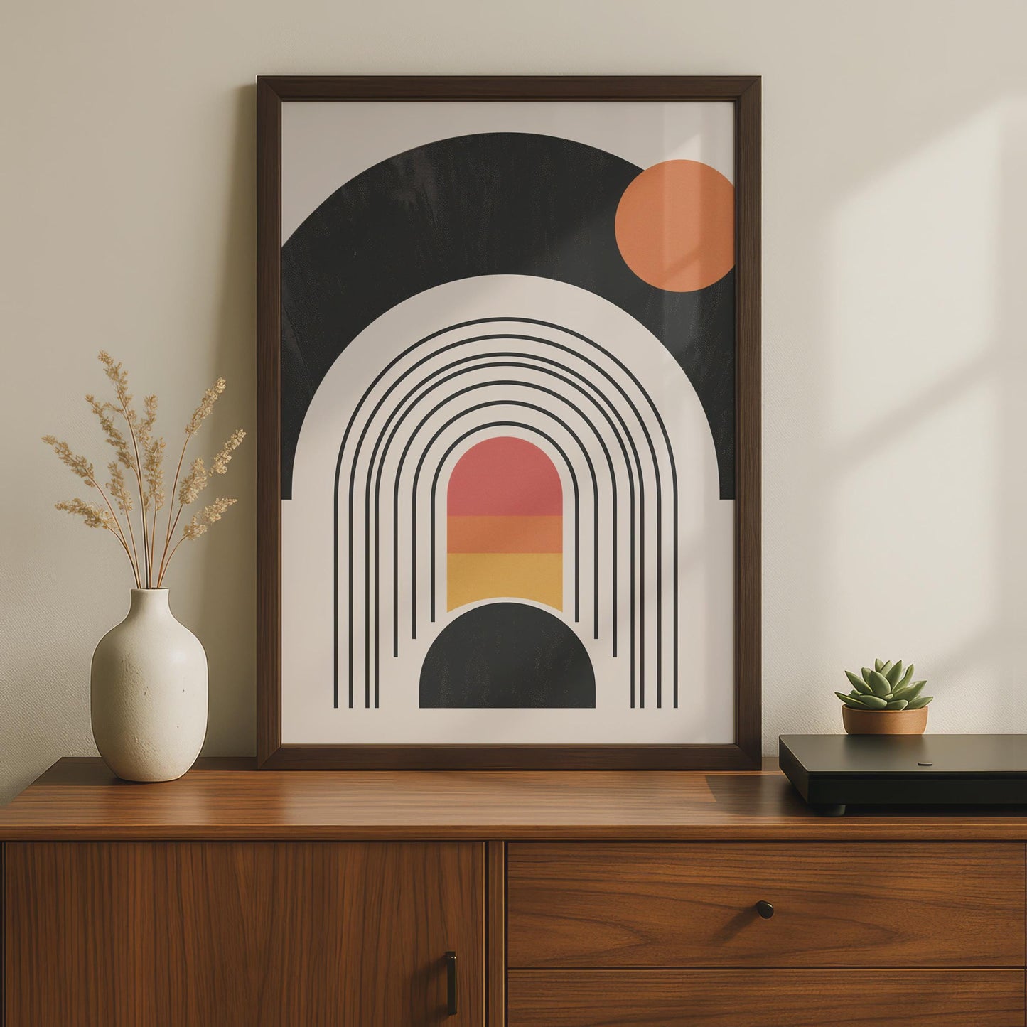Boho Abstract Arch Print, Retro Geometric Wall Art, Mid Century Sun Poster wall art print