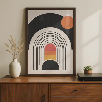 Boho Abstract Arch Print, Retro Geometric Wall Art, Mid Century Sun Poster wall art print