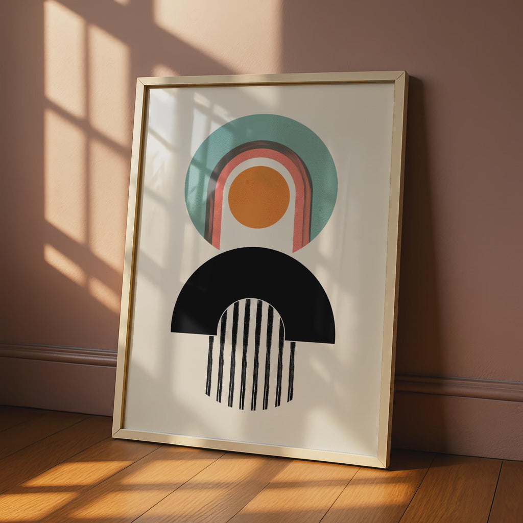 Boho Abstract Print, Geometric Arch Poster, Retro Shapes, Teal Orange Wall Art wall art print