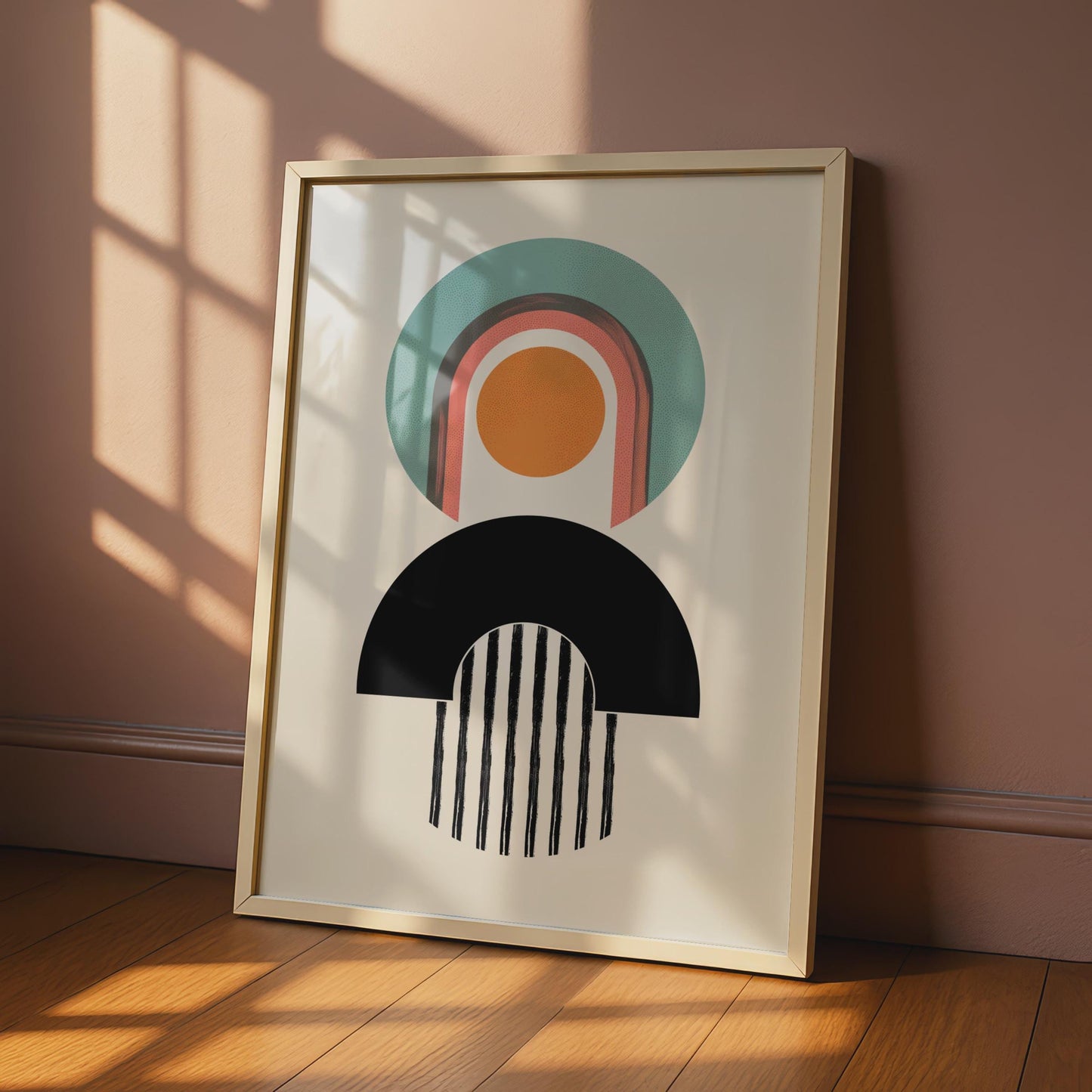 Boho Abstract Print, Geometric Arch Poster, Retro Shapes, Teal Orange Wall Art wall art print