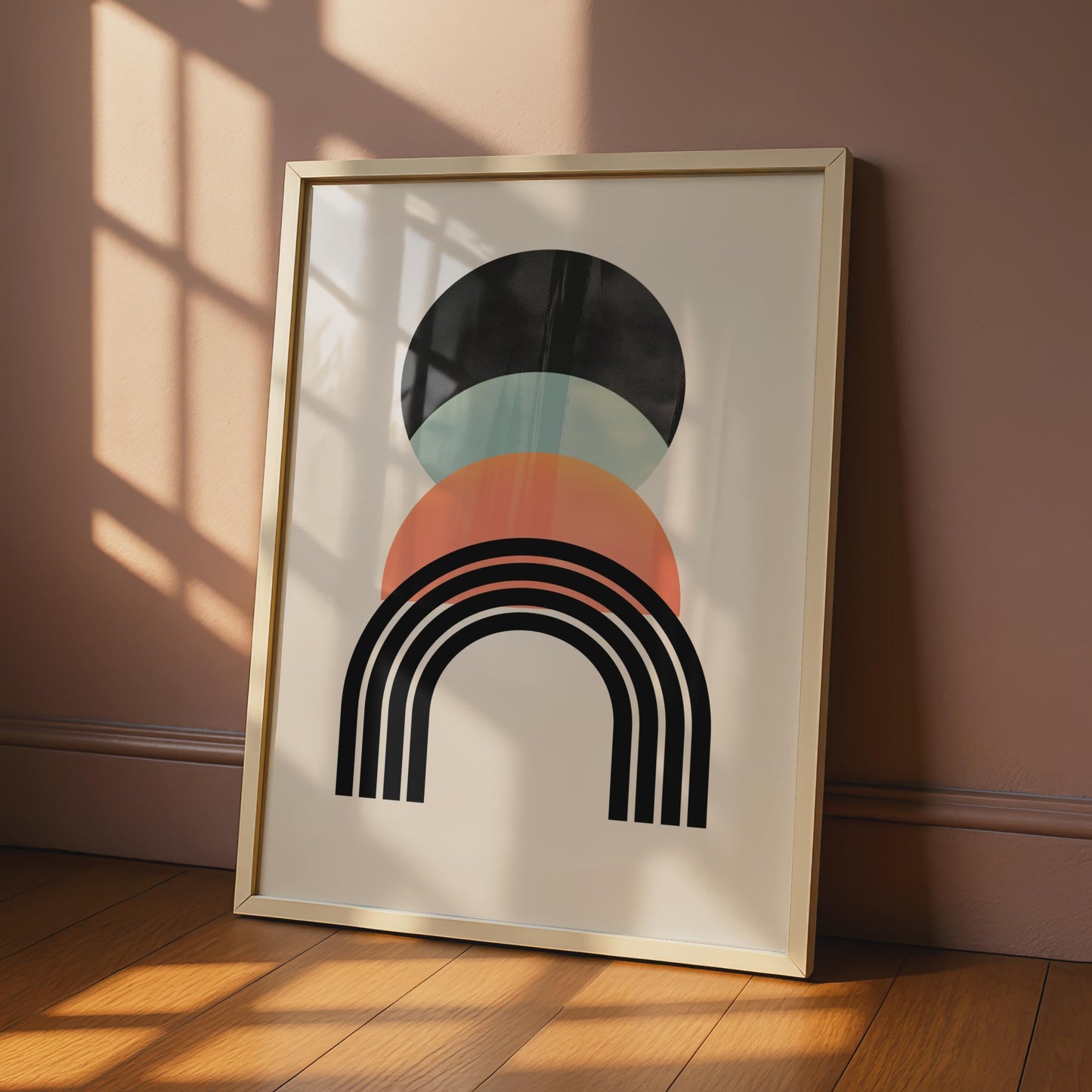 Boho Abstract Print, Geometric Arch Poster, Retro Circle Wall Art, Terracotta Mint Black Decor wall art print