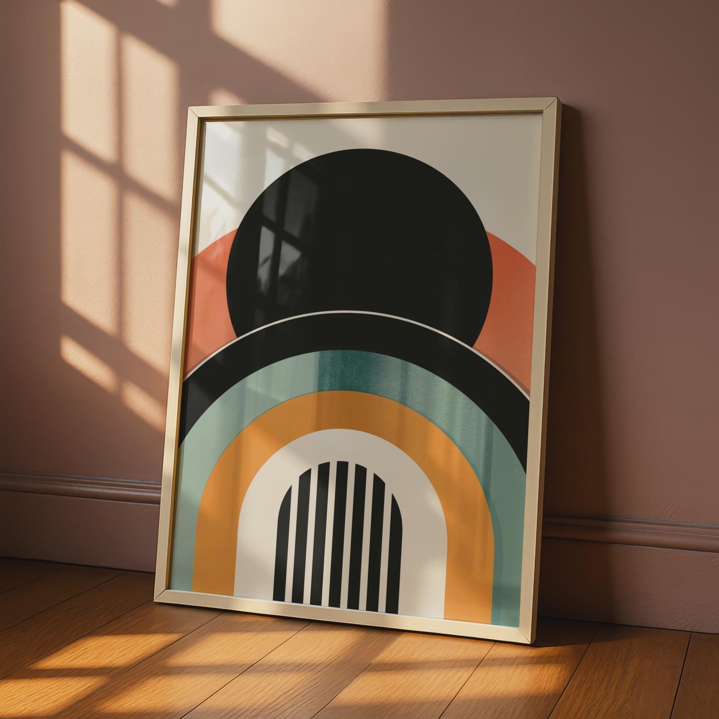 Boho Abstract Art Print, Retro Arch Geometric Poster, Terracotta Teal Mid Century Wall Art wall art print