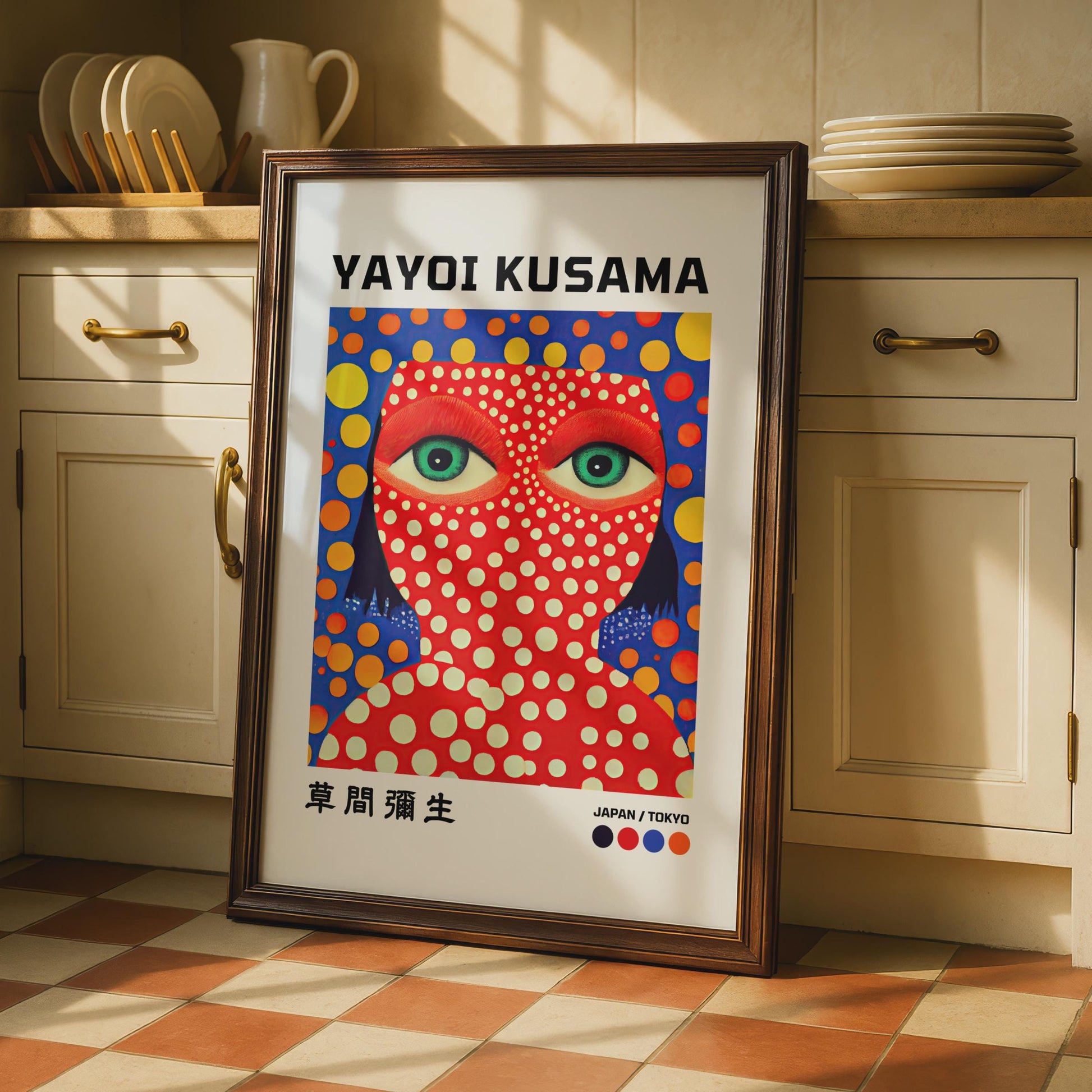 Yayoi Kusama Inspired Art Print, Bold Polka Dot Portrait, Japanese Wall Art, Colourful Decor wall art print