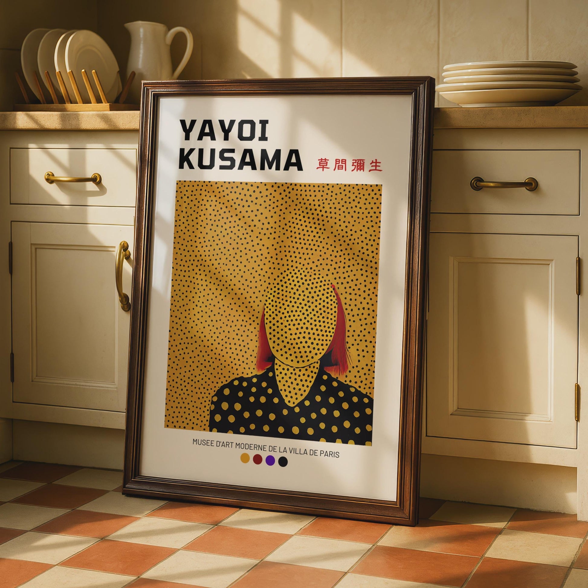 Yayoi Kusama Polka Dot Portrait Art Print, Minimalist Yellow Wall Art wall art print